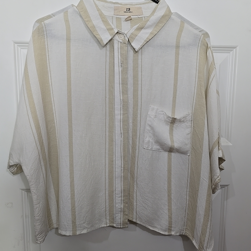 Thread & Supply Striped Button-Up Shirt Sz XL Rayon Linen Blend